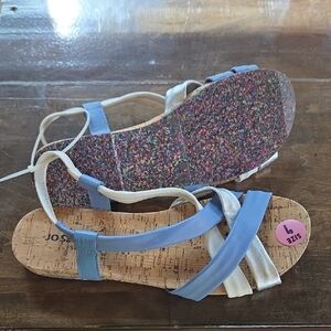Josef Siebel Size 9 Women’s Multi-Strap Sandals in Light Blue and Silver